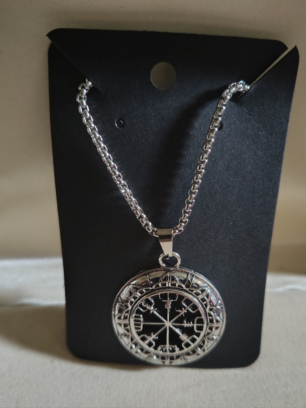 🏴☠️New Men's Silver Viking Vegvisir Compass Runic Pendant Necklace - 24" Chain